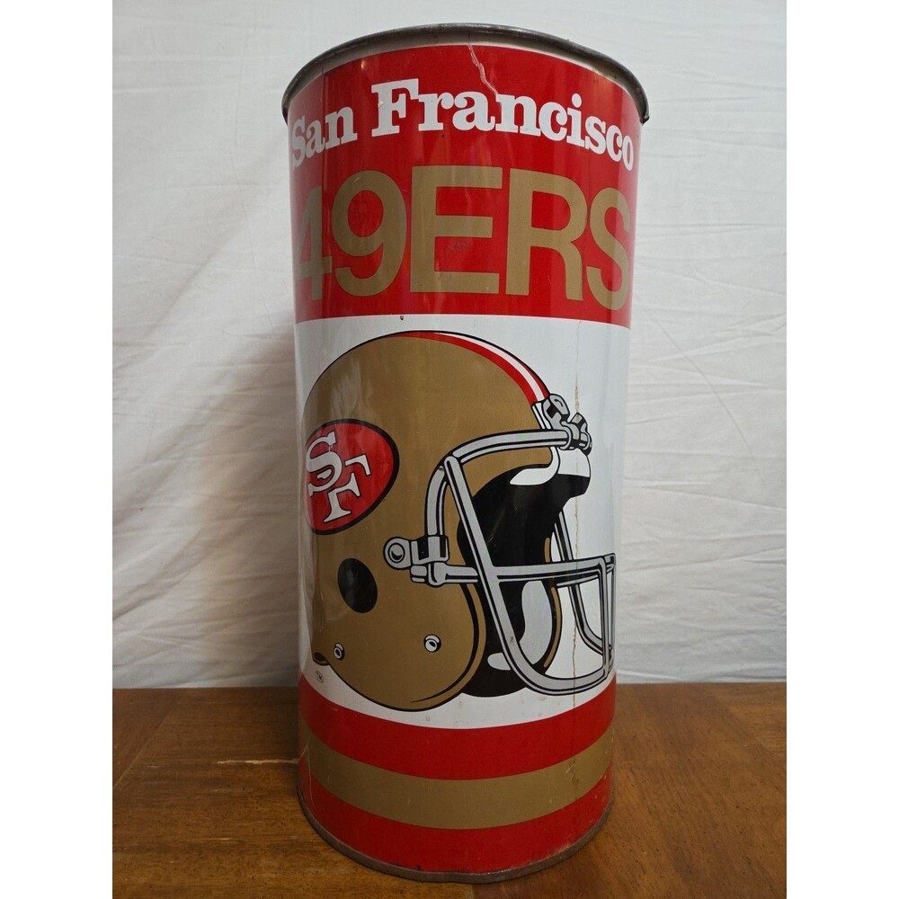 San Francisco 49ers Metal Trash Can NFL Football Waste Garbage 19" VTG